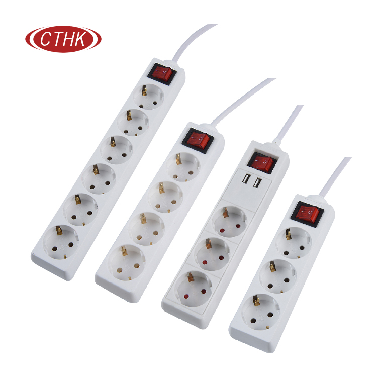 EU Italy standard wall mount 6 outlet power strip socket with grounding