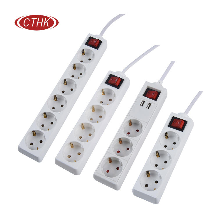 EU Italy standard wall mount 6 outlet power strip socket with grounding