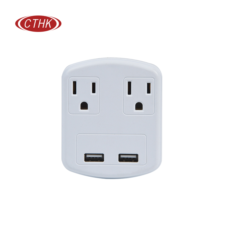 US Adaptor With Two Plugs And Two USB Ports